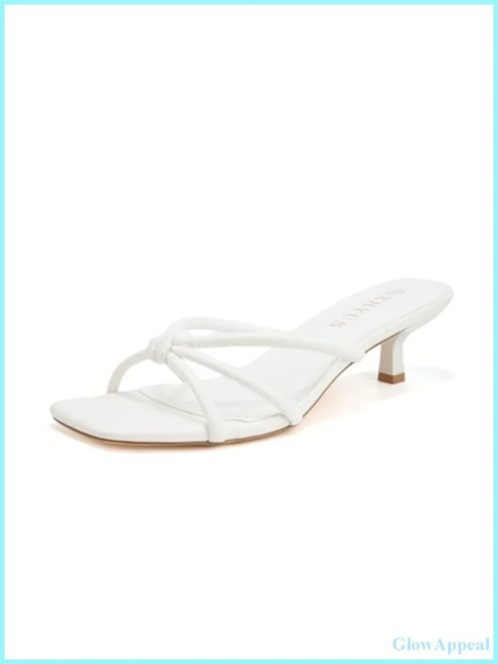 Kitten Heel Mule Sandals Square Toe Slip On Strappy Faux Leather
